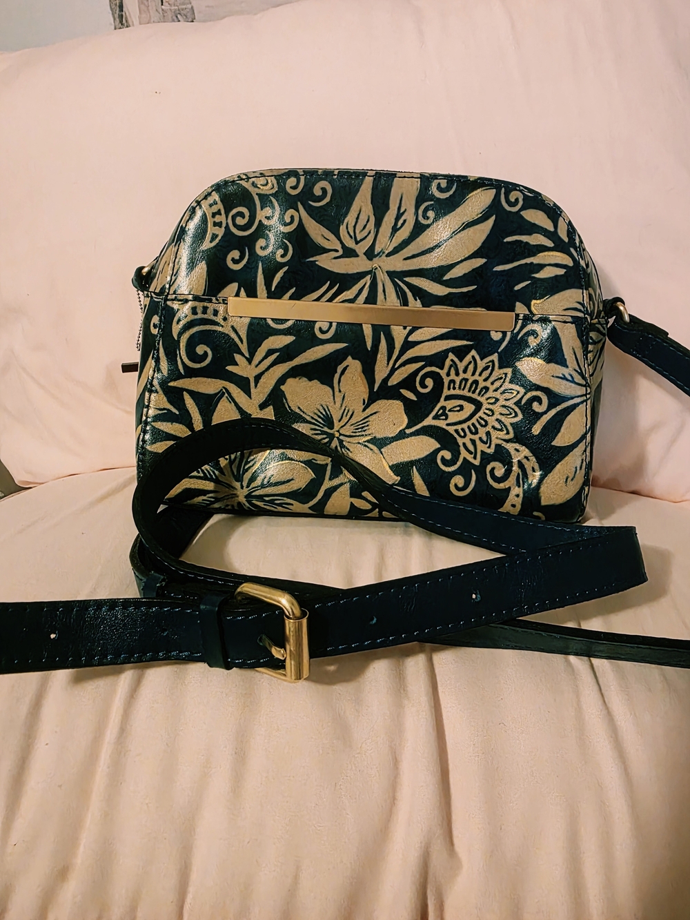 Patricia Nash Navy Crossbody with Gold Floral Accents